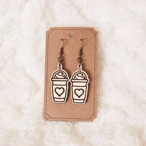 5/$25 Iced Coffee Frappuccino Earrings Dangle Wooden w/Heart